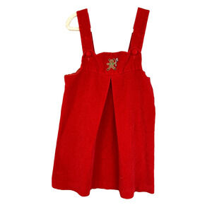 Sweet Treats Christmas Jumper Dress Girls 4 Red Cotton Velvet Vintage Embroidery